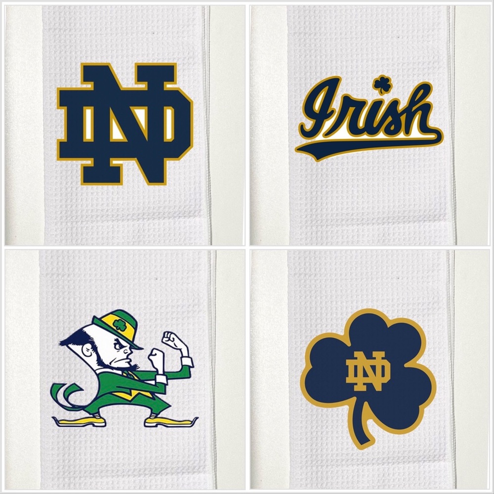 Notre Dame Golf Towel, 12 x 20, with carabiner, White